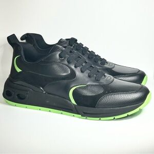 New Ferragamo Cosma Leather Black Green Sneaker Mens Size 9.5US